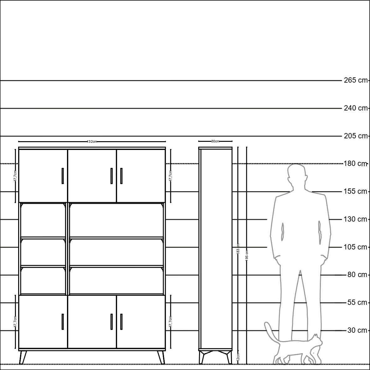 Karacalar Arges Dolap 12 Raflı 6 Kapaklı 132x30x195 Çam-Çam