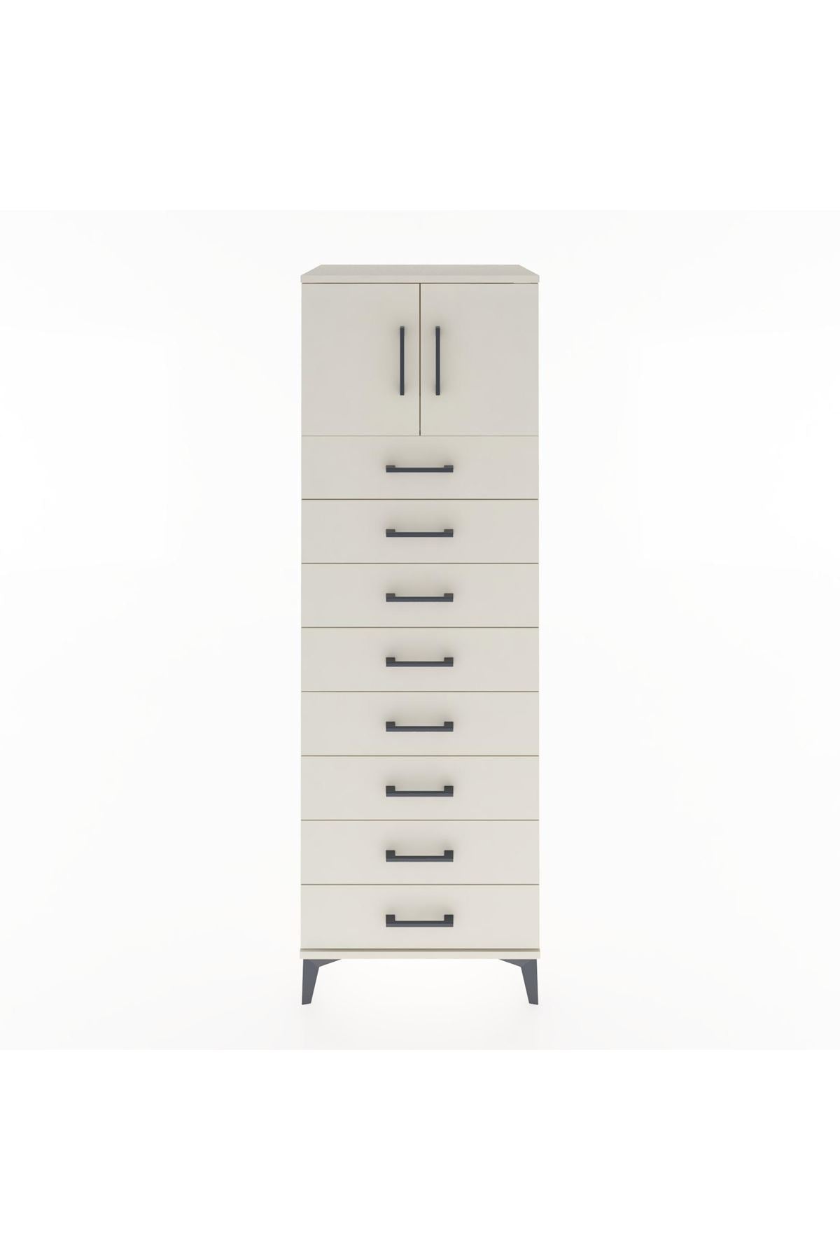 Hyperion Dolap Tek Raflı 8 Çekmeceli 2 Kapaklı 60x44x182 Aytaşı-Aytaşı