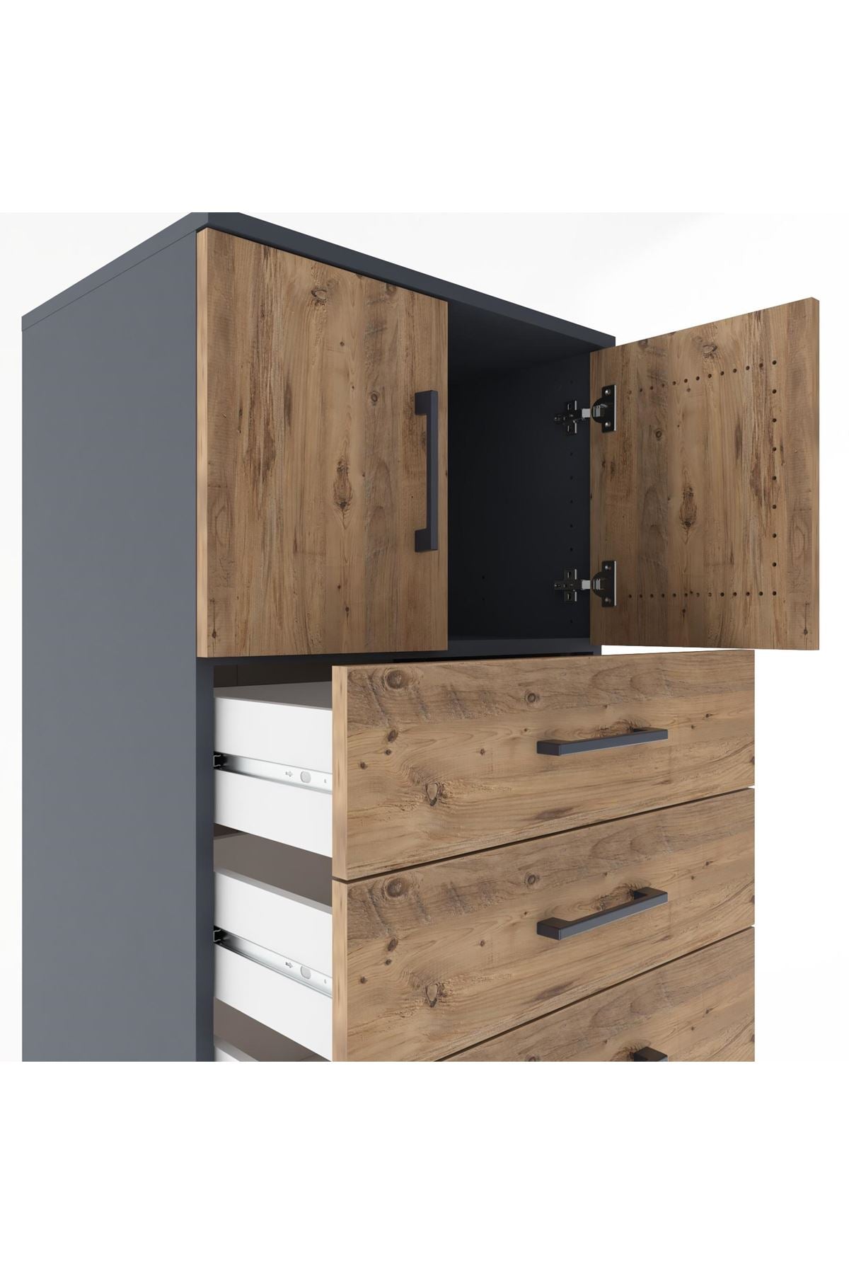 Hyperion Dolap Tek Raflı 8 Çekmeceli 2 Kapaklı 60x44x182 - S56M001V6B