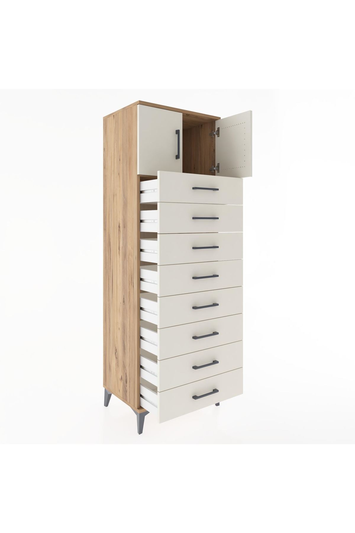 Hyperion Dolap Tek Raflı 8 Çekmeceli 2 Kapaklı 60x44x182 - S56M001V7B