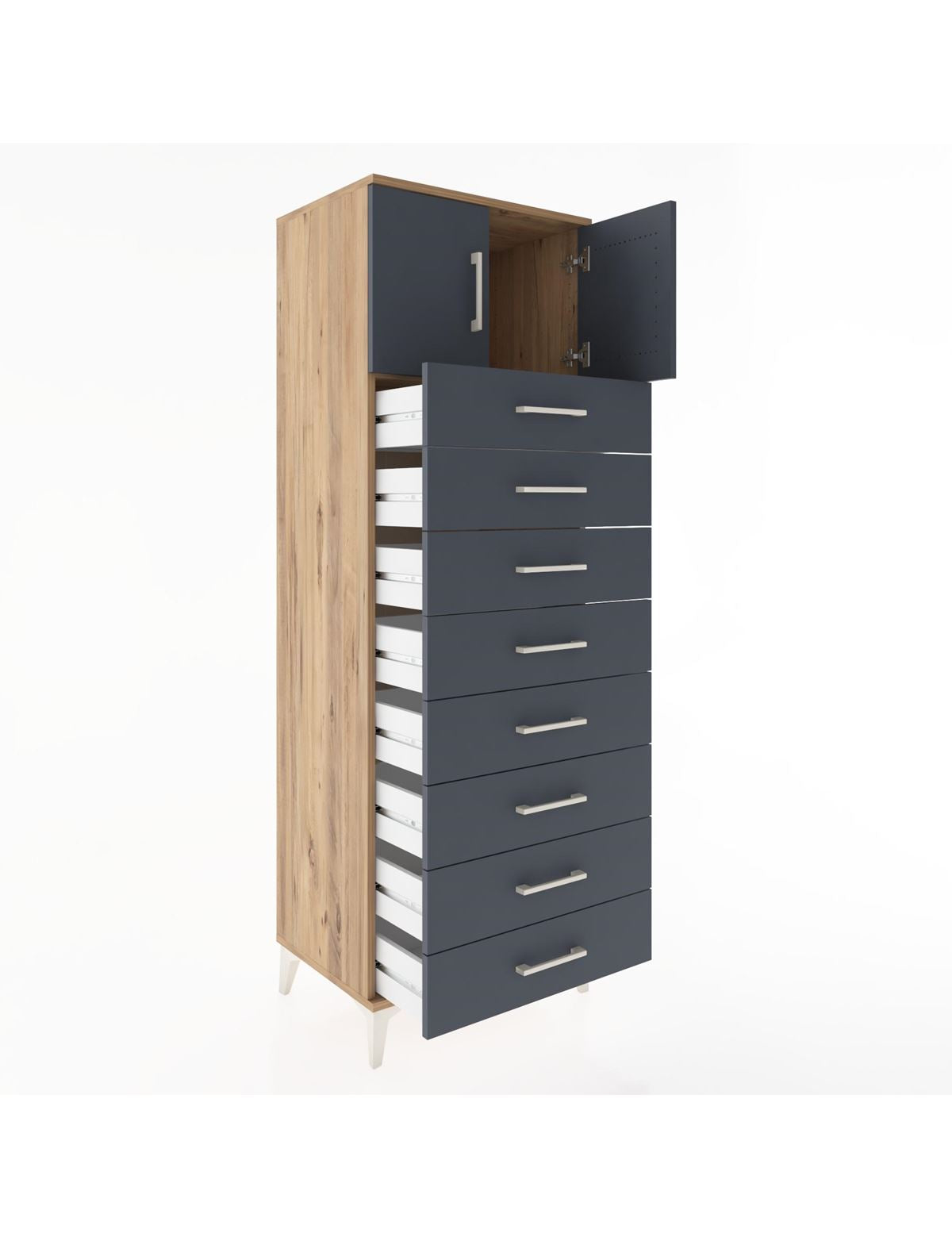 Hyperion Dolap Tek Raflı 8 Çekmeceli 2 Kapaklı 60x44x182 - S56M001V8B