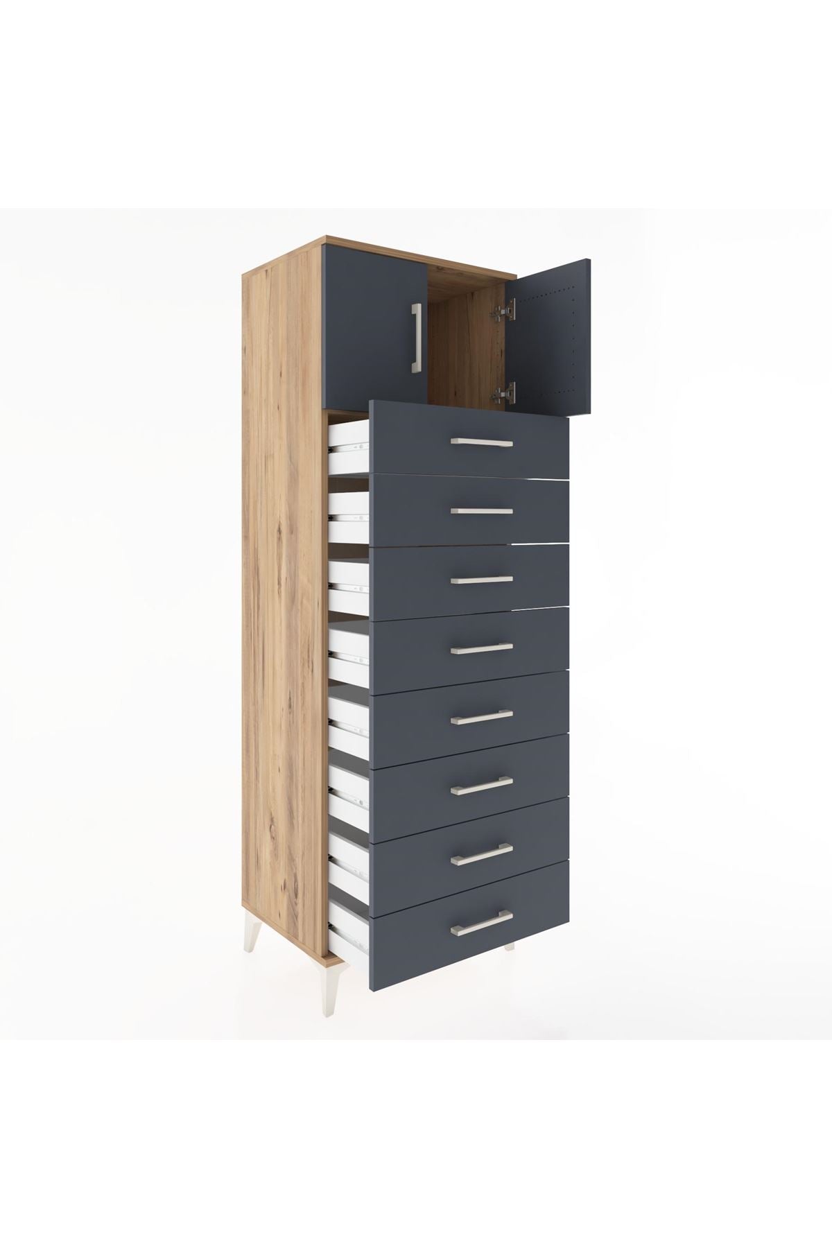 Hyperion Dolap Tek Raflı 8 Çekmeceli 2 Kapaklı 60x44x182 - S56M001V8B