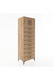 Hyperion Dolap Tek Raflı 8 Çekmeceli 2 Kapaklı 60x44x182 Çam-Çam