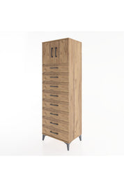 Hyperion Dolap Tek Raflı 8 Çekmeceli 2 Kapaklı 60x44x182 Çam-Çam
