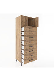 Hyperion Dolap Tek Raflı 8 Çekmeceli 2 Kapaklı 60x44x182 Çam-Çam