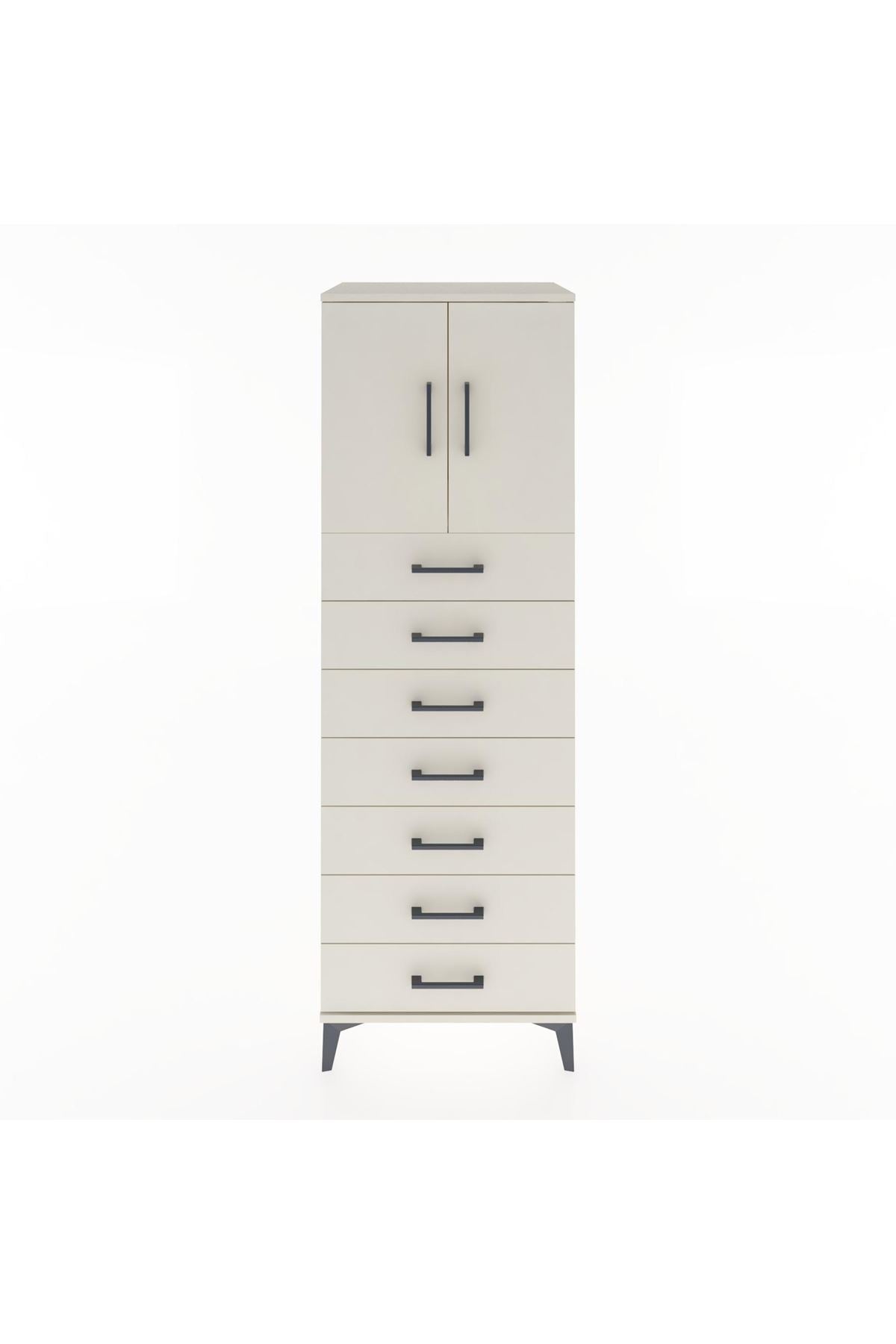 Hyperion Dolap Tek Raflı 7 Çekmeceli 2 Kapaklı 60x44x182 - S56M002V1B
