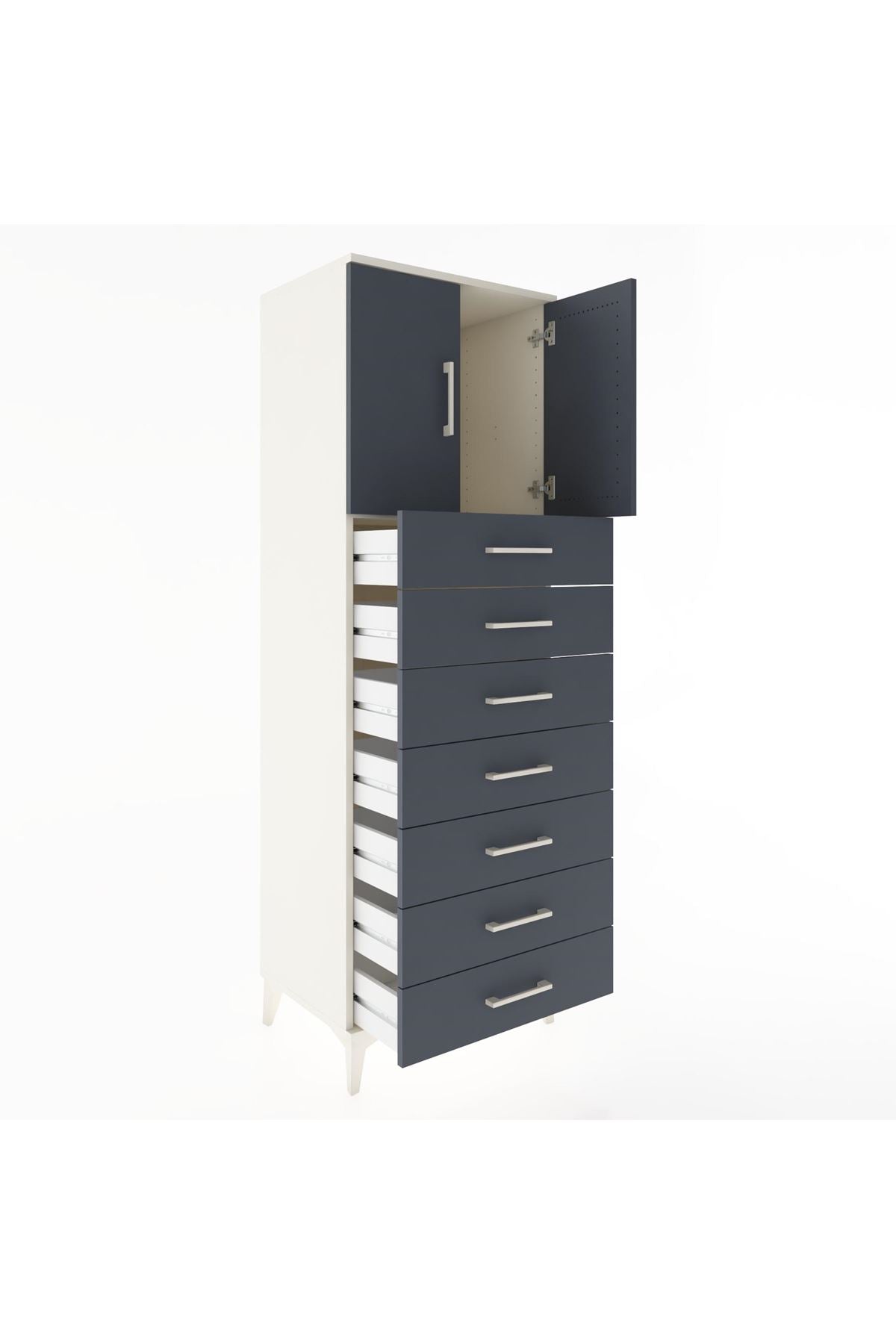 Hyperion Dolap Tek Raflı 7 Çekmeceli 2 Kapaklı 60x44x182 - S56M002V2B