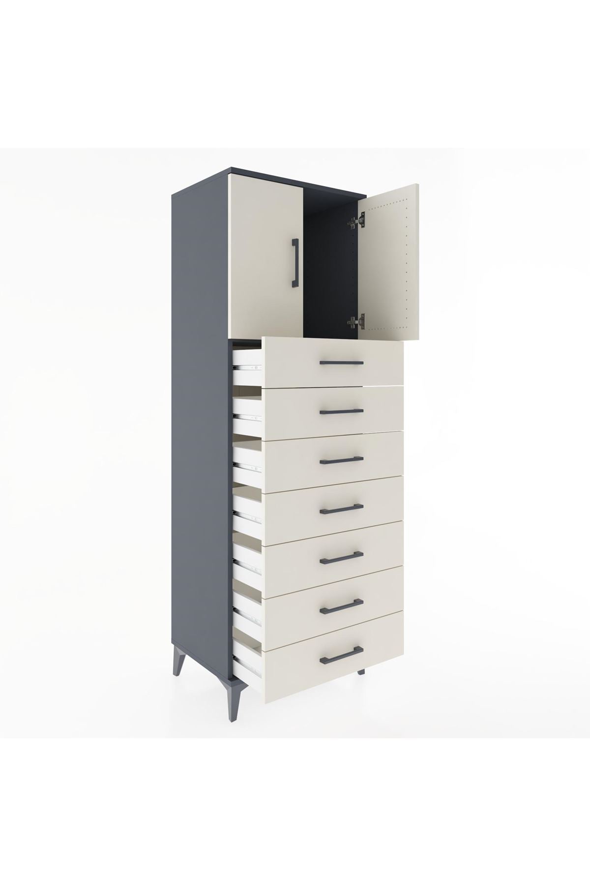 Hyperion Dolap Tek Raflı 7 Çekmeceli 2 Kapaklı 60x44x182 - S56M002V4B