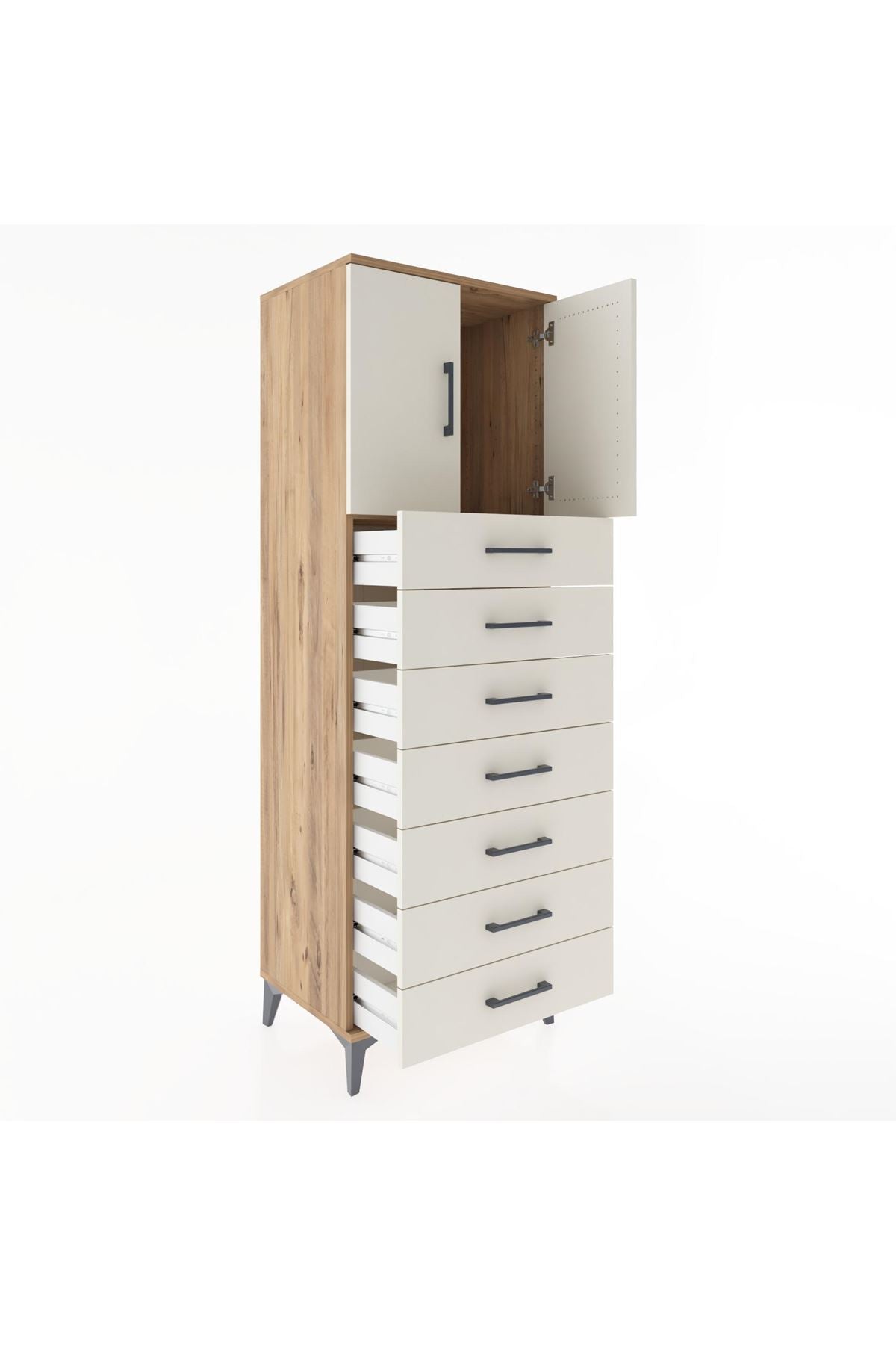 Hyperion Dolap Tek Raflı 7 Çekmeceli 2 Kapaklı 60x44x182 - S56M002V7B