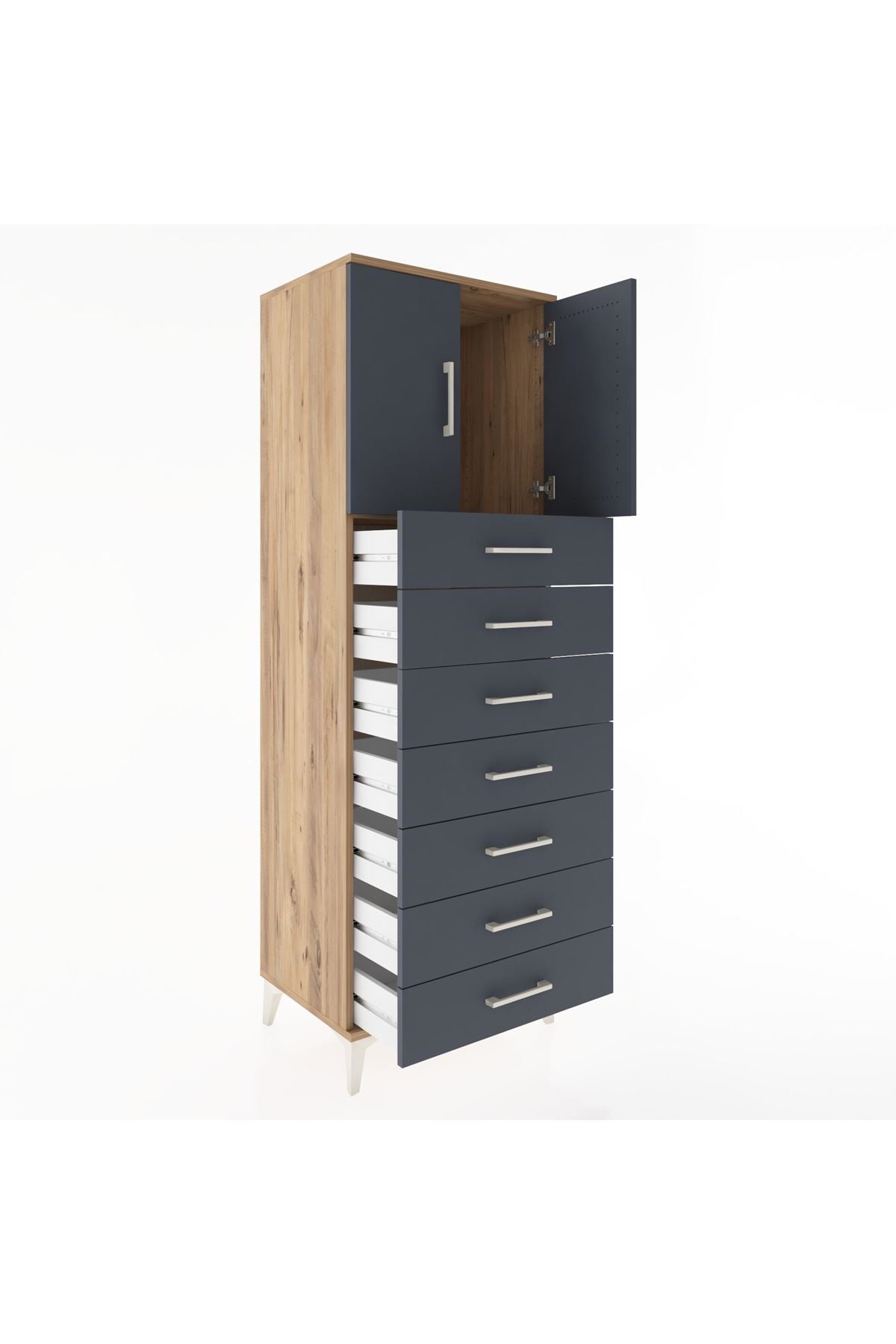 Hyperion Dolap Tek Raflı 7 Çekmeceli 2 Kapaklı 60x44x182 - S56M002V8B
