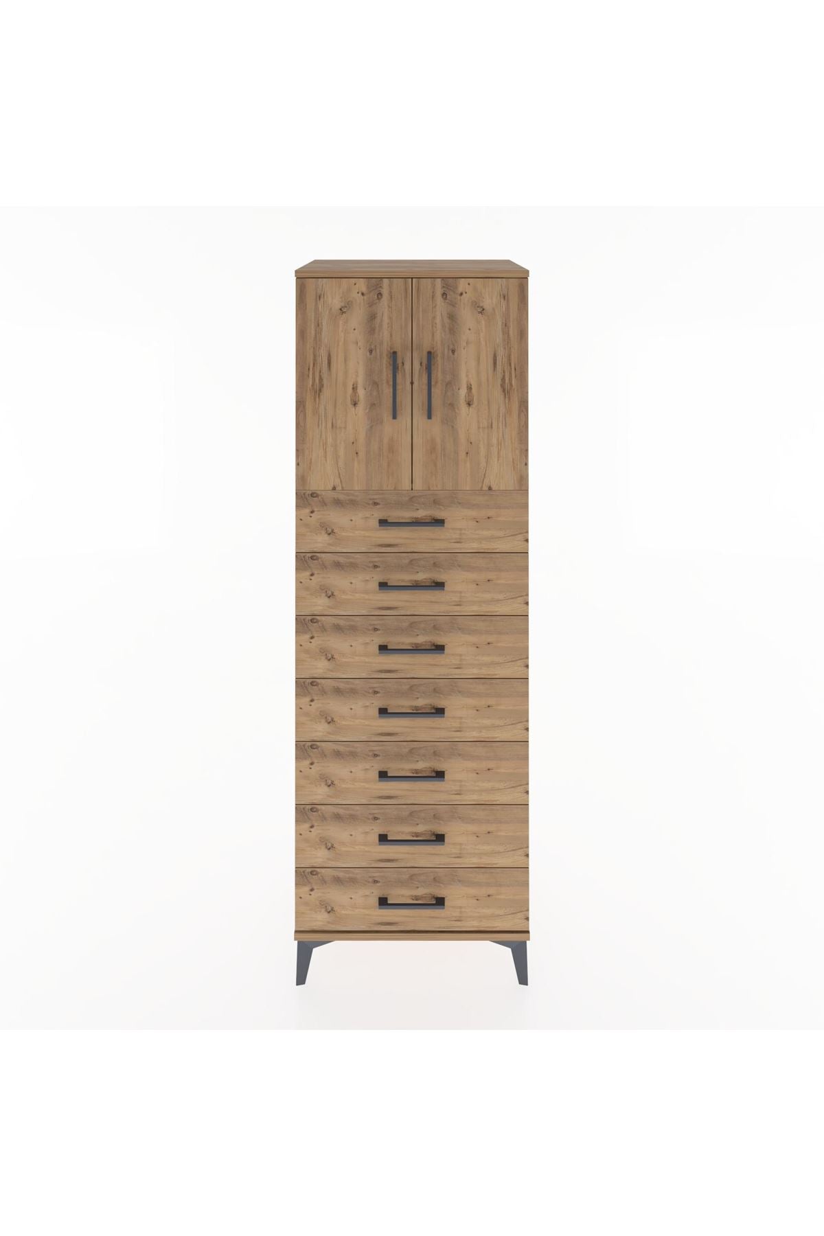 Hyperion Dolap Tek Raflı 7 Çekmeceli 2 Kapaklı 60x44x182 Çam-Çam