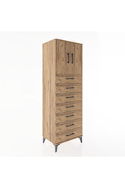 Hyperion Dolap Tek Raflı 7 Çekmeceli 2 Kapaklı 60x44x182 Çam-Çam