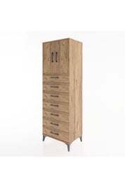 Hyperion Dolap Tek Raflı 7 Çekmeceli 2 Kapaklı 60x44x182 Çam-Çam