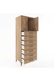 Hyperion Dolap Tek Raflı 7 Çekmeceli 2 Kapaklı 60x44x182 Çam-Çam