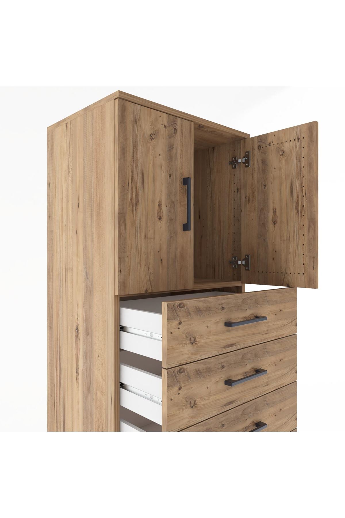 Hyperion Dolap Tek Raflı 7 Çekmeceli 2 Kapaklı 60x44x182 Çam-Çam