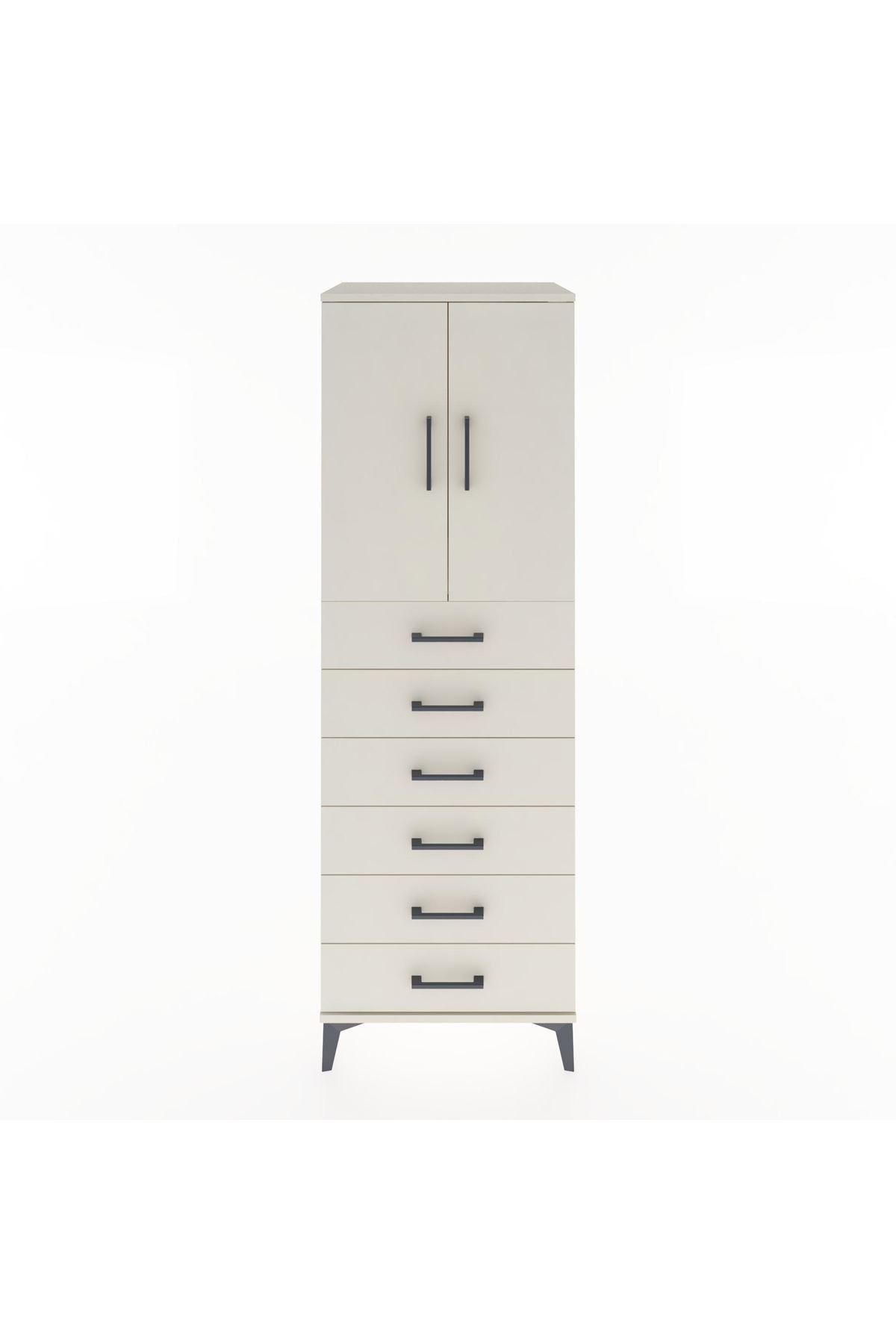 Hyperion Dolap Tek Raflı 6 Çekmeceli 2 Kapaklı 60x44x182 - S56M003V1B