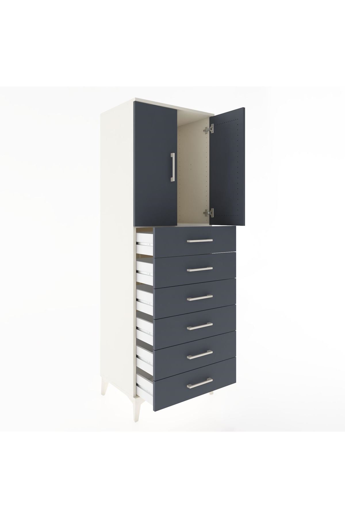 Hyperion Dolap Tek Raflı 6 Çekmeceli 2 Kapaklı 60x44x182 - S56M003V2B