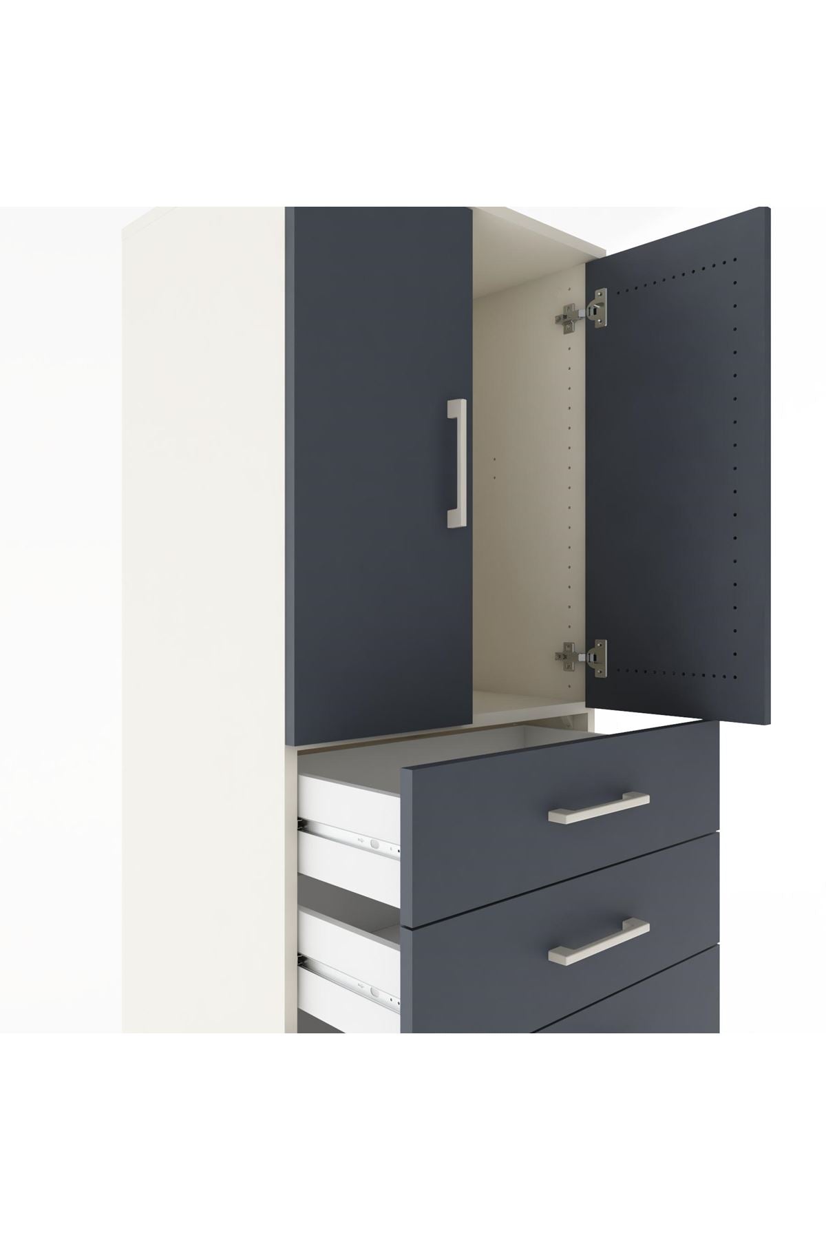 Hyperion Dolap Tek Raflı 6 Çekmeceli 2 Kapaklı 60x44x182 - S56M003V2B