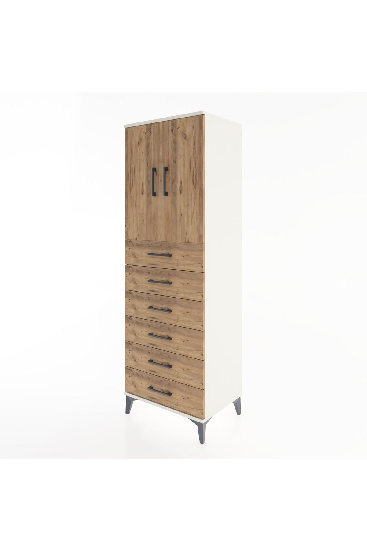 Hyperion Dolap Tek Raflı 6 Çekmeceli 2 Kapaklı 60x44x182 - S56M003V3B