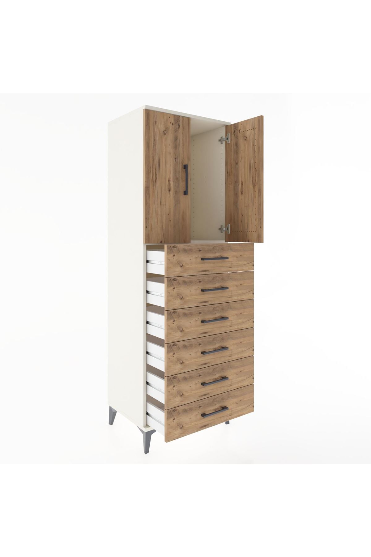 Hyperion Dolap Tek Raflı 6 Çekmeceli 2 Kapaklı 60x44x182 - S56M003V3B