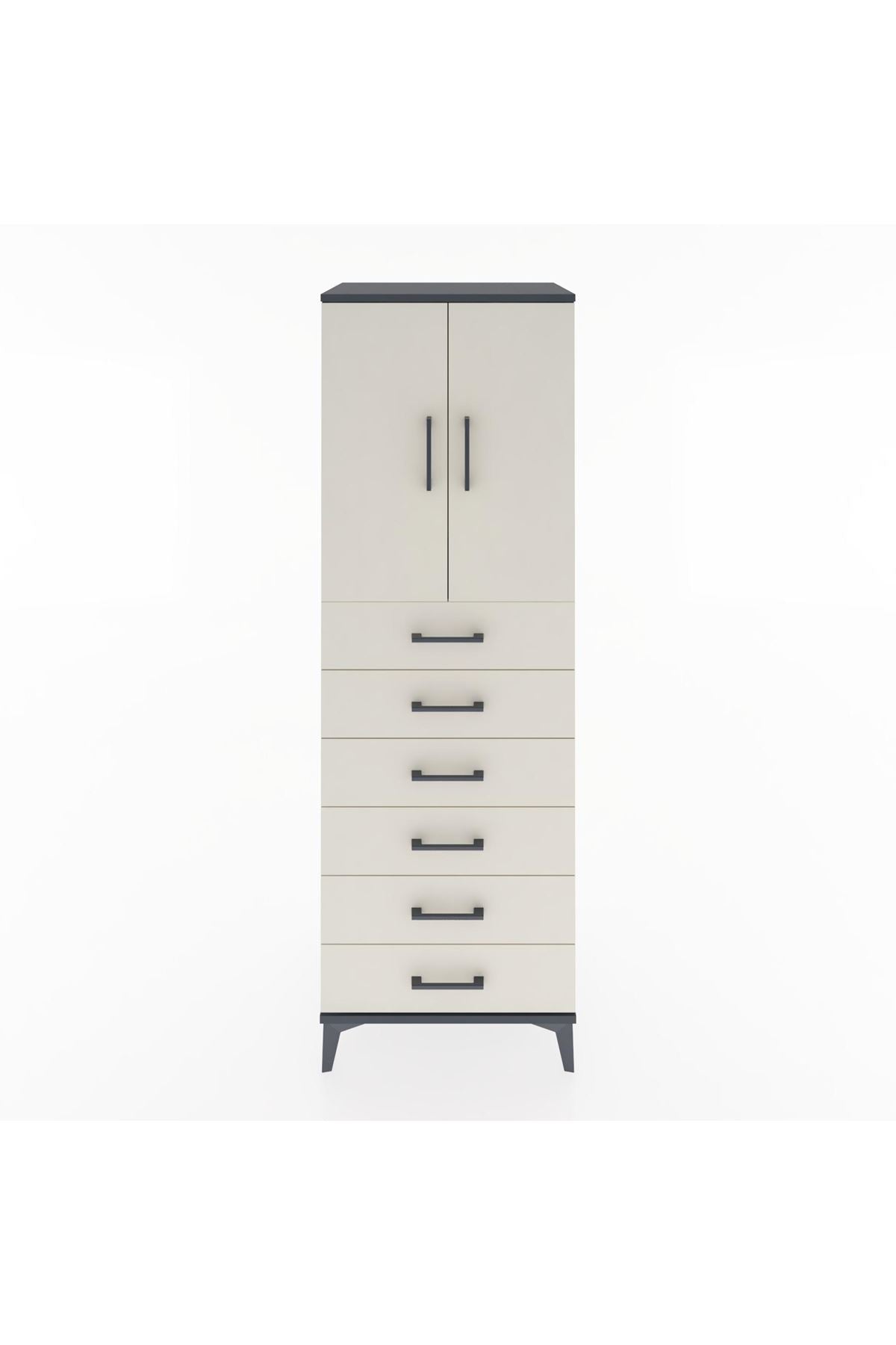 Hyperion Dolap Tek Raflı 6 Çekmeceli 2 Kapaklı 60x44x182 - S56M003V4B