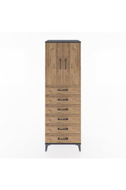 Hyperion Dolap Tek Raflı 6 Çekmeceli 2 Kapaklı 60x44x182 Antrasit-Çam