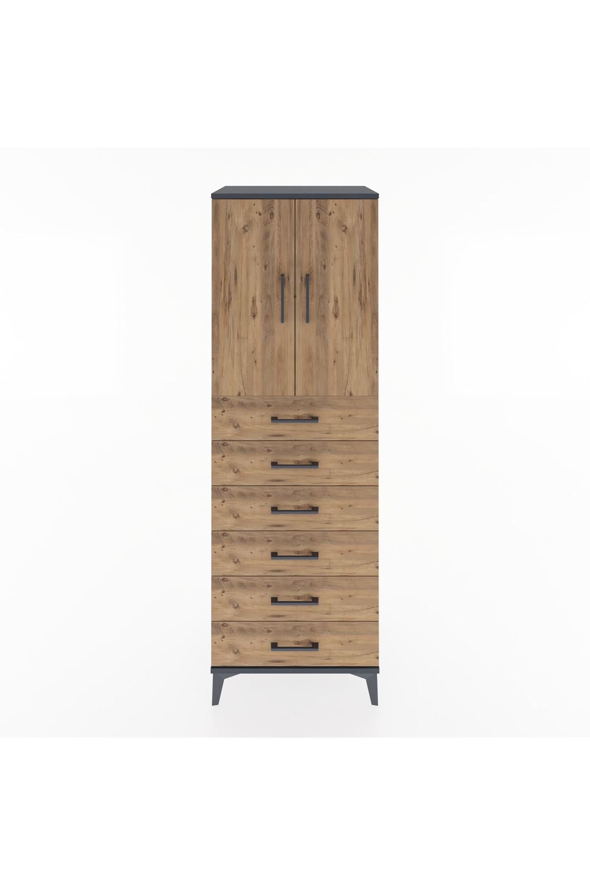 Hyperion Dolap Tek Raflı 6 Çekmeceli 2 Kapaklı 60x44x182 - S56M003V6B