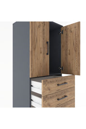Hyperion Dolap Tek Raflı 6 Çekmeceli 2 Kapaklı 60x44x182 Antrasit-Çam