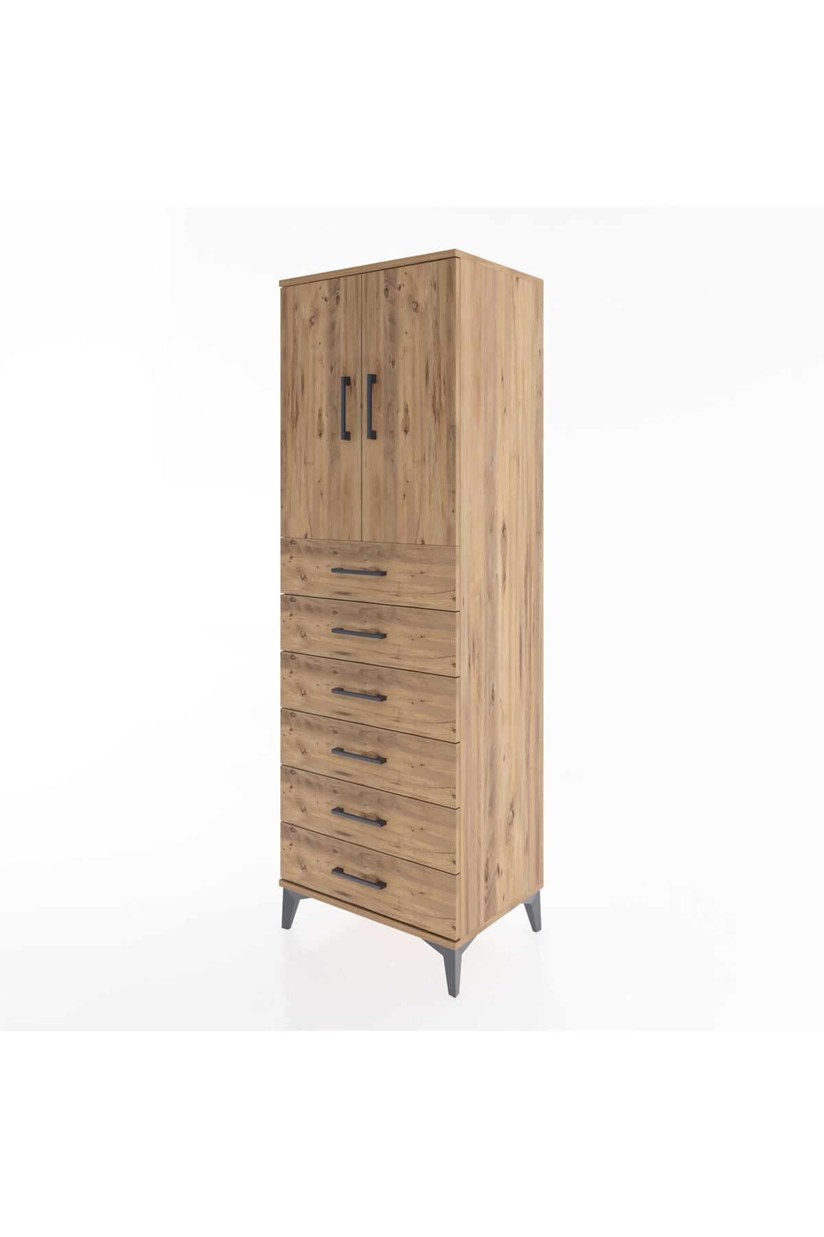 Hyperion Dolap Tek Raflı 6 Çekmeceli 2 Kapaklı 60x44x182 - S56M003V9B