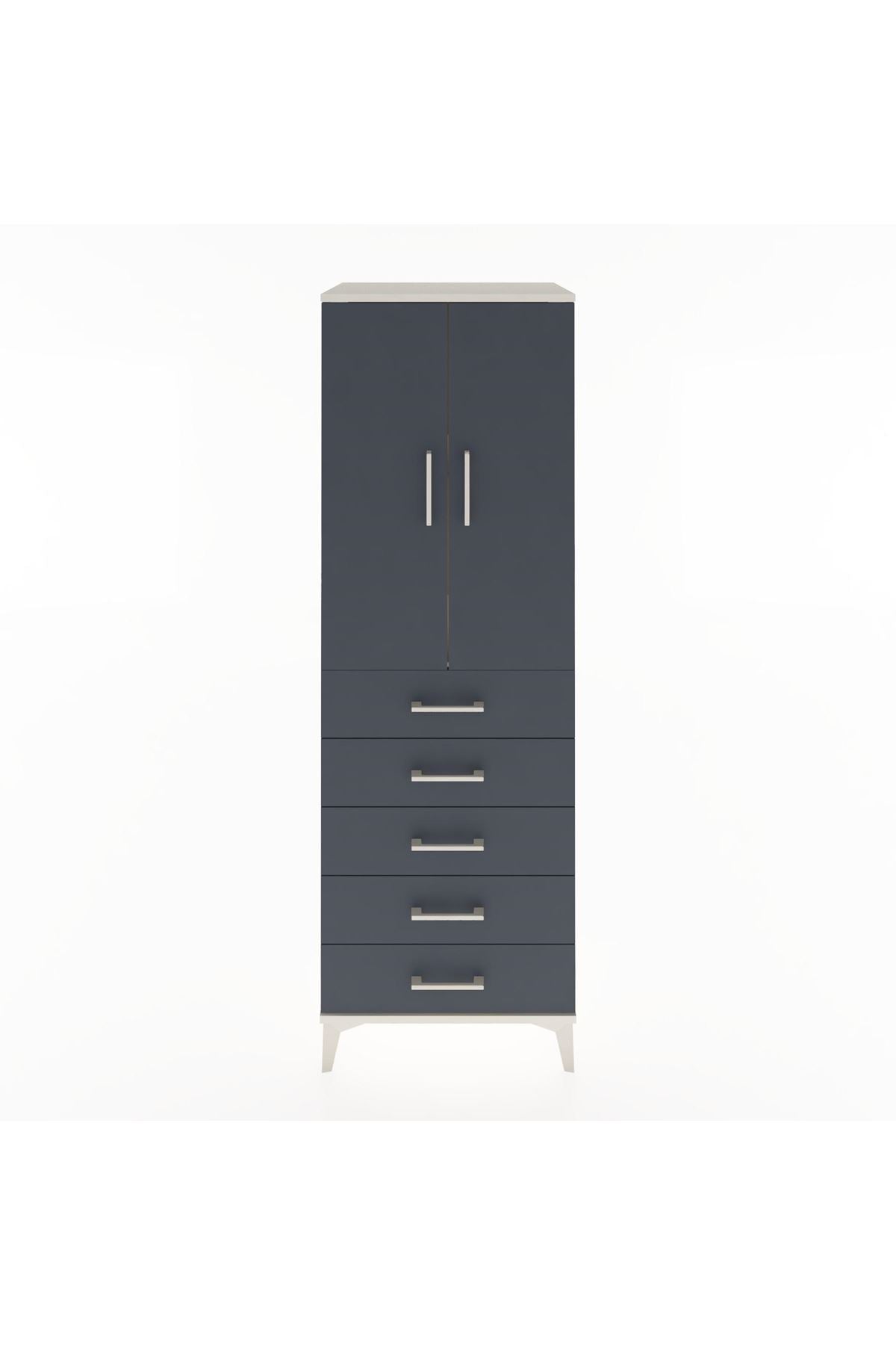 Hyperion Dolap 2 Raflı 5 Çekmeceli 2 Kapaklı 60x44x182 Aytaşı-Antrasit