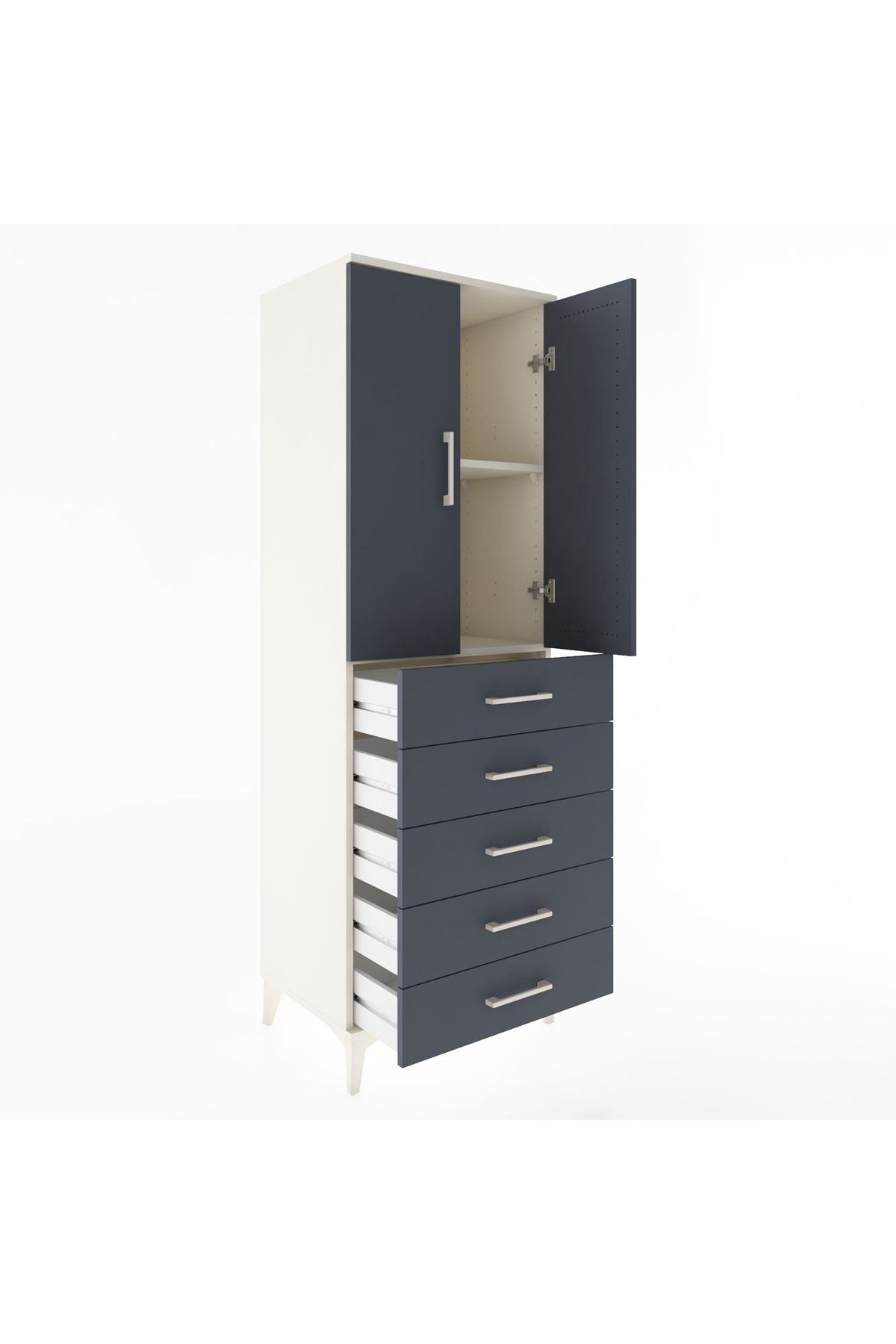 Hyperion Dolap 2 Raflı 5 Çekmeceli 2 Kapaklı 60x44x182 Aytaşı-Antrasit