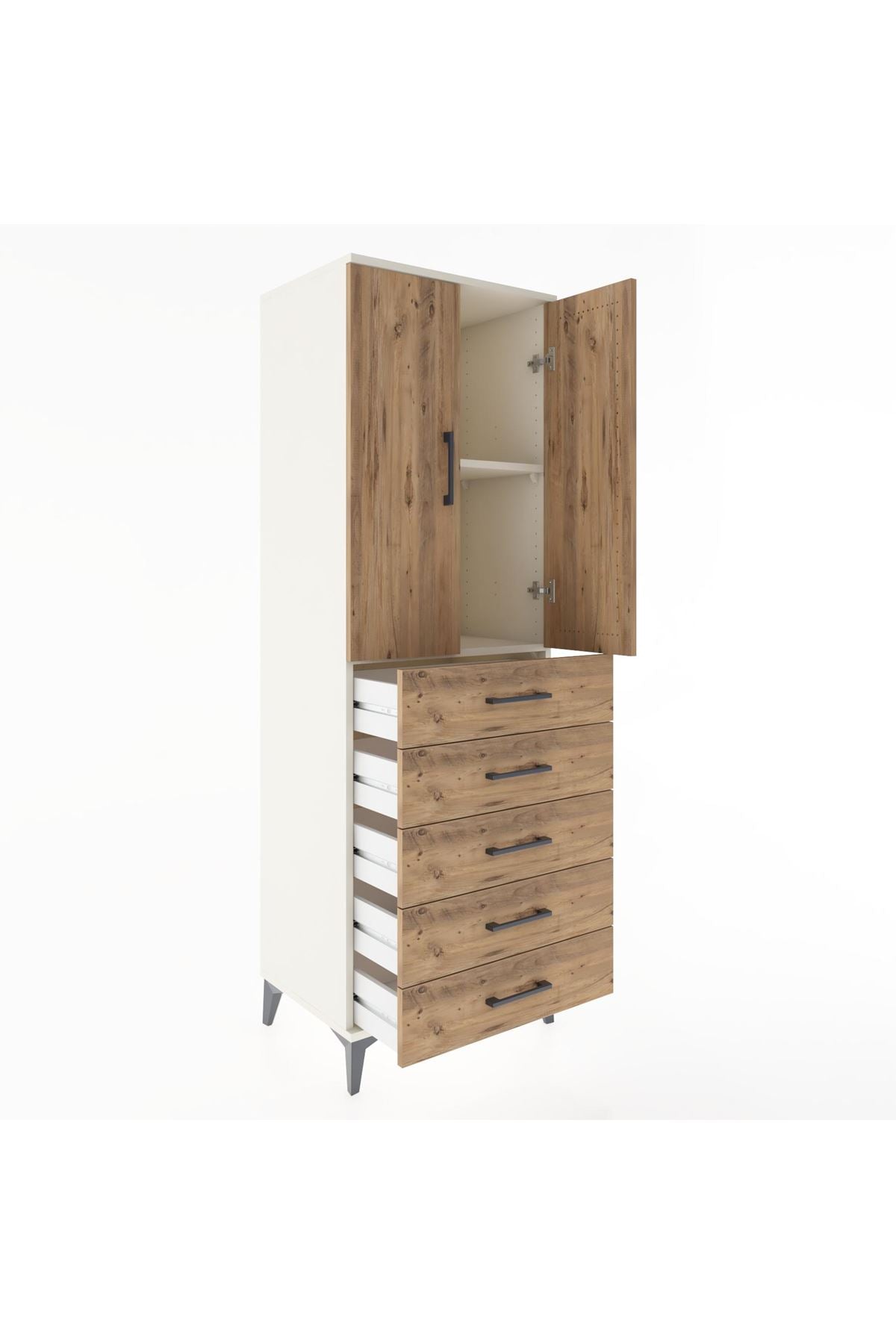 Hyperion Dolap 2 Raflı 5 Çekmeceli 2 Kapaklı 60x44x182 Aytaşı-Çam