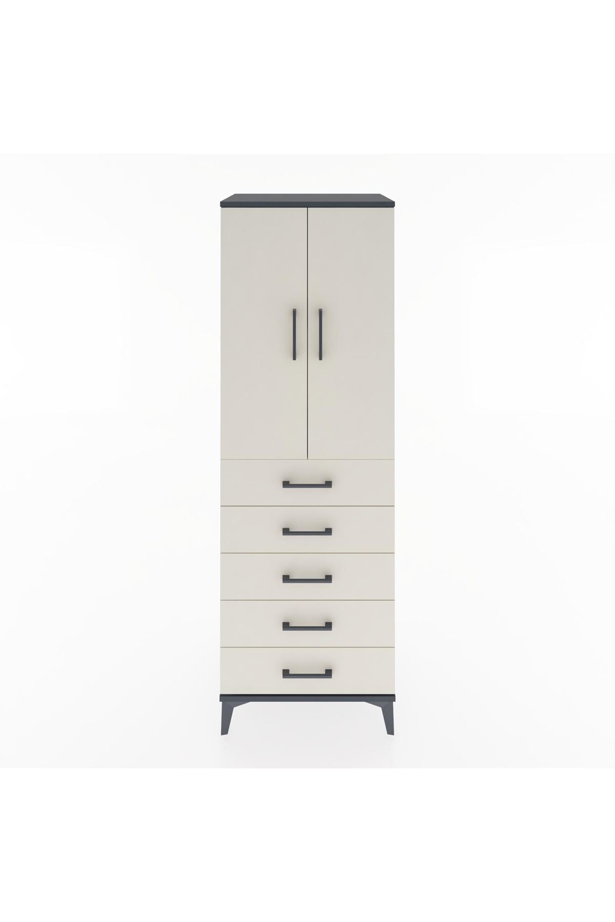 Hyperion Dolap 2 Raflı 5 Çekmeceli 2 Kapaklı 60x44x182 Antrasit-Aytaşı