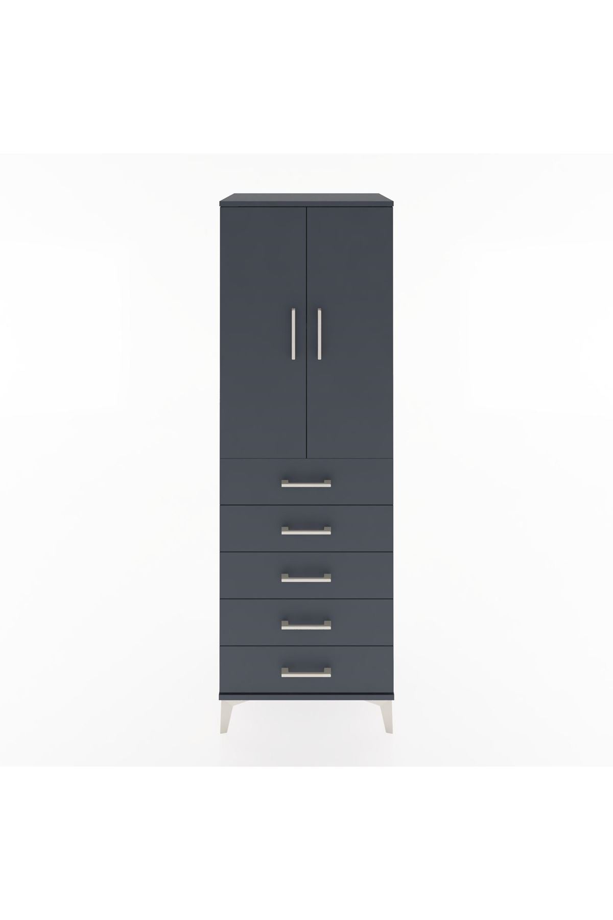Hyperion Dolap 2 Raflı 5 Çekmeceli 2 Kapaklı 60x44x182 Antrasit-Antrasit