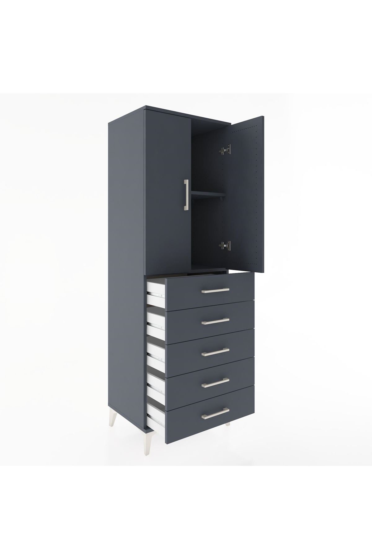Hyperion Dolap 2 Raflı 5 Çekmeceli 2 Kapaklı 60x44x182 Antrasit-Antrasit