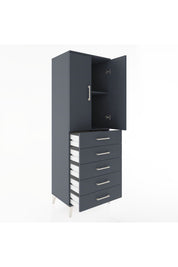 Hyperion Dolap 2 Raflı 5 Çekmeceli 2 Kapaklı 60x44x182 Antrasit-Antrasit