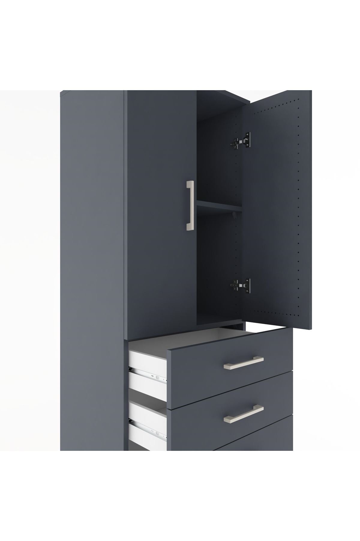 Hyperion Dolap 2 Raflı 5 Çekmeceli 2 Kapaklı 60x44x182 Antrasit-Antrasit