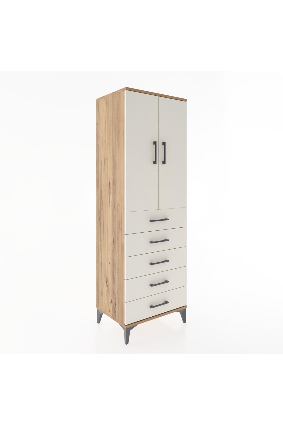 Hyperion Dolap 2 Raflı 5 Çekmeceli 2 Kapaklı 60x44x182 Çam-Aytaşı