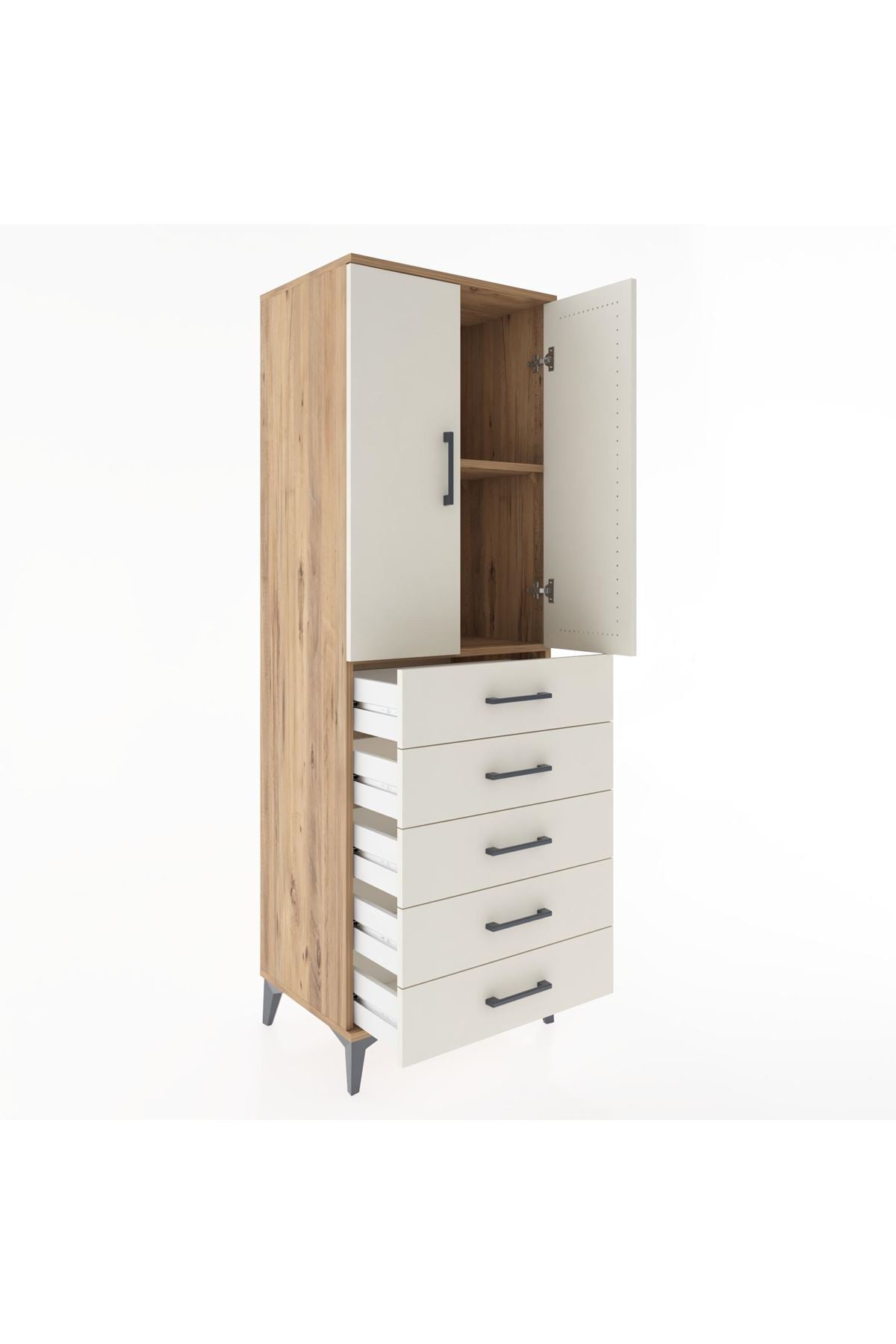 Hyperion Dolap 2 Raflı 5 Çekmeceli 2 Kapaklı 60x44x182 Çam-Aytaşı