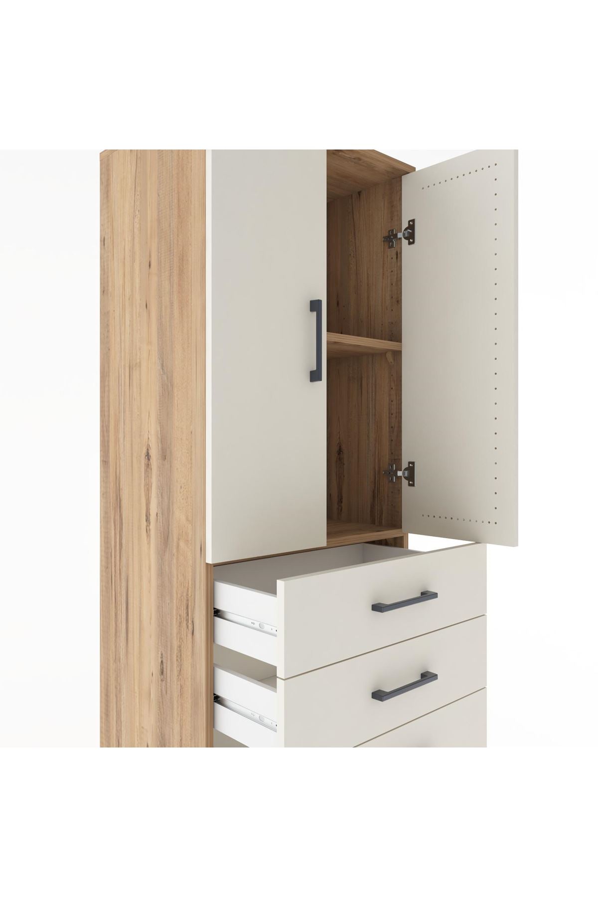 Hyperion Dolap 2 Raflı 5 Çekmeceli 2 Kapaklı 60x44x182 Çam-Aytaşı