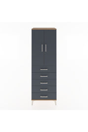 Hyperion Dolap 2 Raflı 5 Çekmeceli 2 Kapaklı 60x44x182 Çam-Antrasit