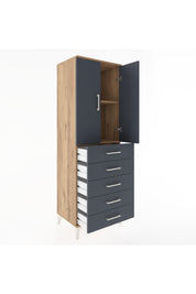 Hyperion Dolap 2 Raflı 5 Çekmeceli 2 Kapaklı 60x44x182 Çam-Antrasit