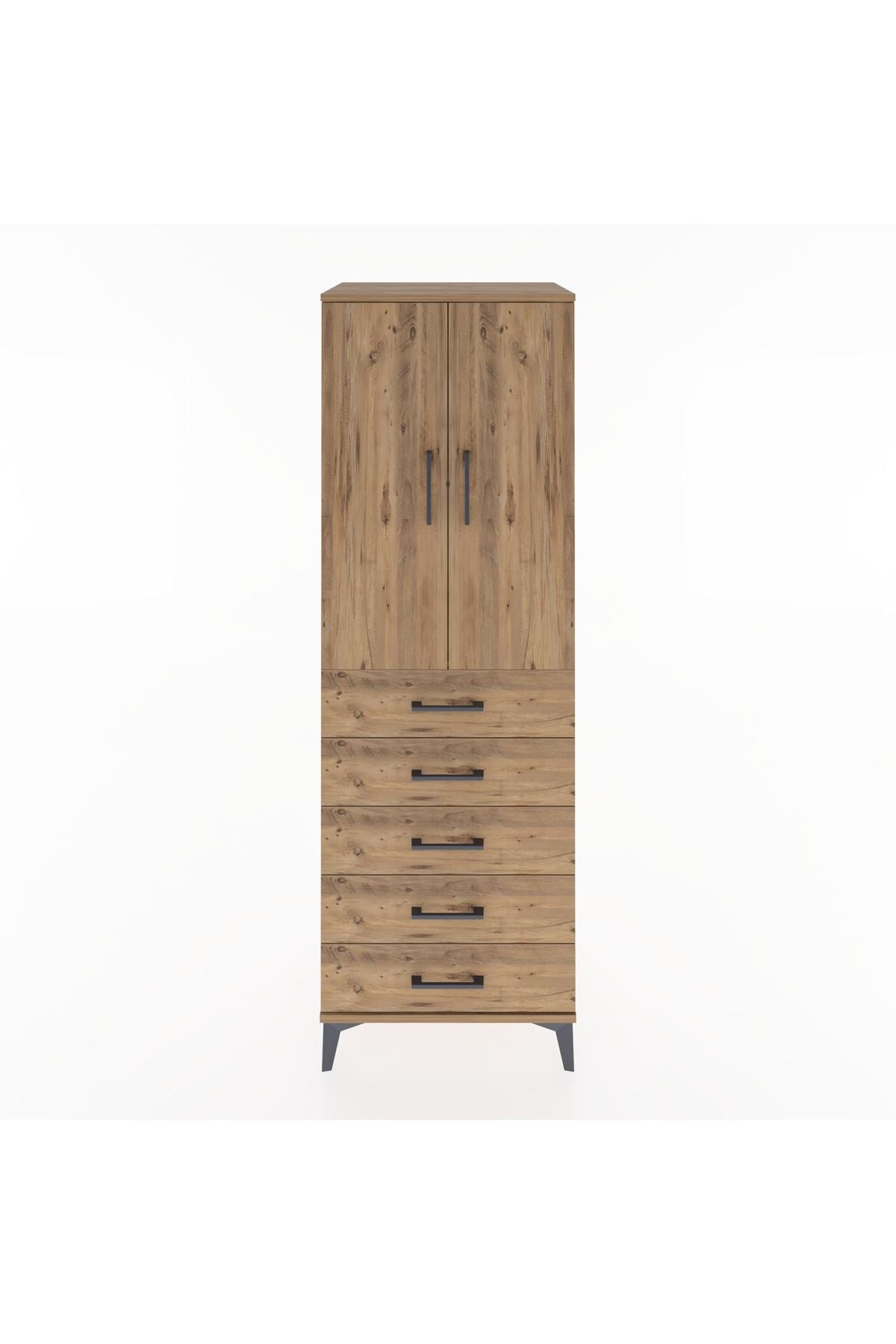 Hyperion Dolap 2 Raflı 5 Çekmeceli 2 Kapaklı 60x44x182 Çam-Çam