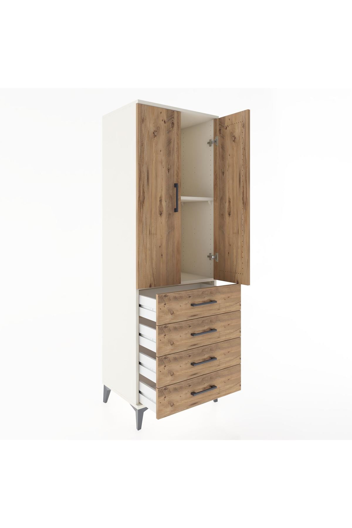 Hyperion Dolap 2 Raflı 4 Çekmeceli 2 Kapaklı 60x44x182 Aytaşı-Çam