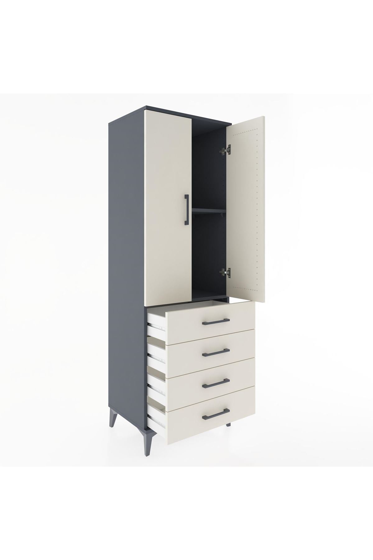 Hyperion Dolap 2 Raflı 4 Çekmeceli 2 Kapaklı 60x44x182 Antrasit-Aytaşı