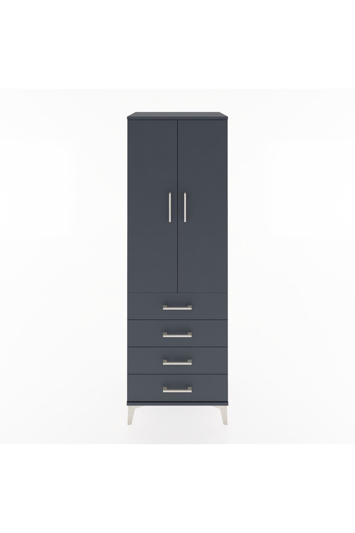 Hyperion Dolap 2 Raflı 4 Çekmeceli 2 Kapaklı 60x44x182 Antrasit-Antrasit