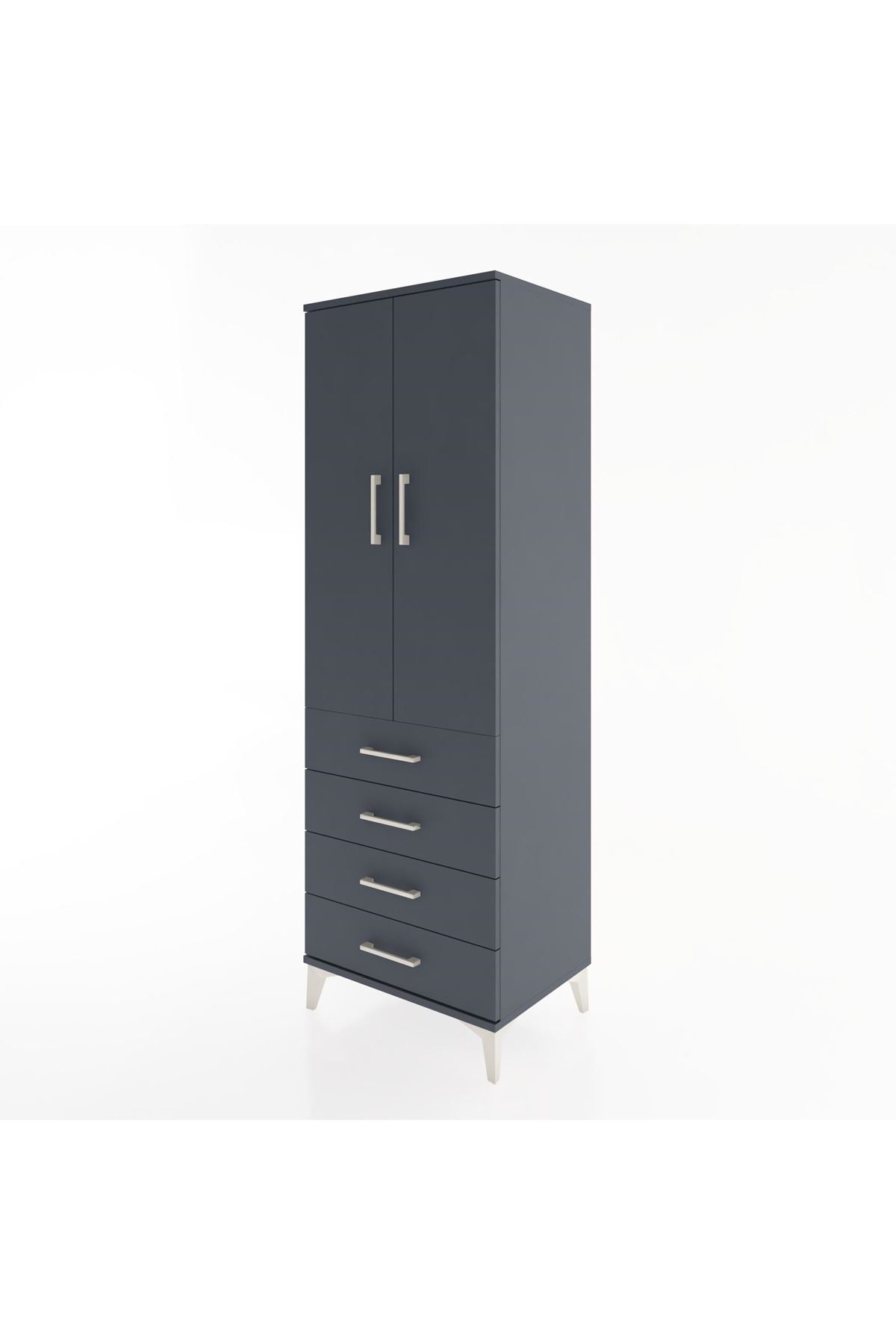 Hyperion Dolap 2 Raflı 4 Çekmeceli 2 Kapaklı 60x44x182 Antrasit-Antrasit