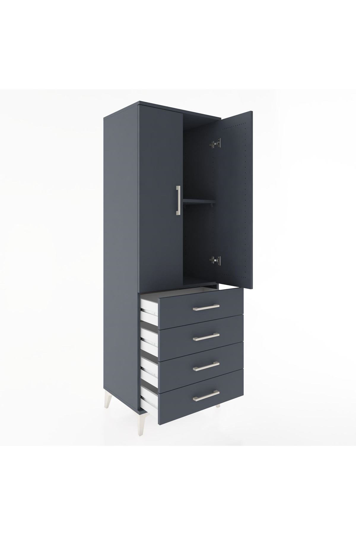 Hyperion Dolap 2 Raflı 4 Çekmeceli 2 Kapaklı 60x44x182 Antrasit-Antrasit