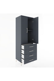 Hyperion Dolap 2 Raflı 4 Çekmeceli 2 Kapaklı 60x44x182 Antrasit-Antrasit
