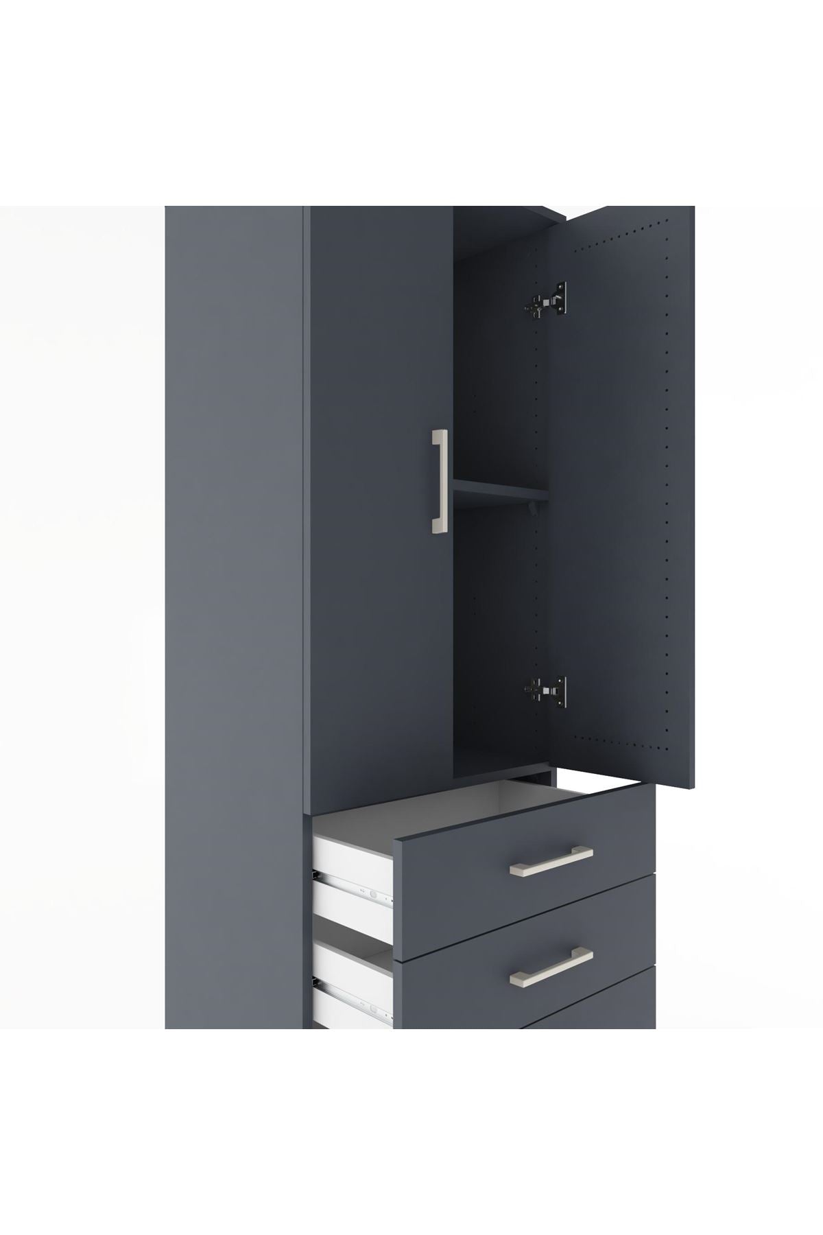 Hyperion Dolap 2 Raflı 4 Çekmeceli 2 Kapaklı 60x44x182 Antrasit-Antrasit